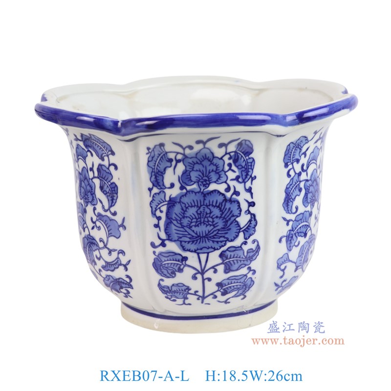RXEB07-A-L青花花叶纹花边口花盆大号