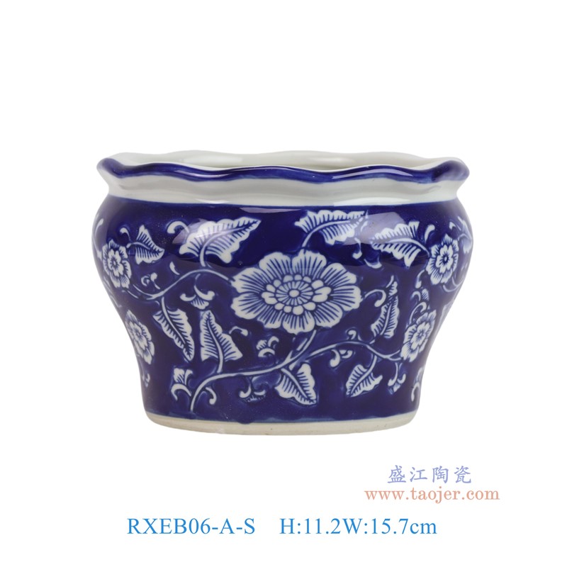 RXEB06-A-S青花蓝底牡丹荷口花盆小号