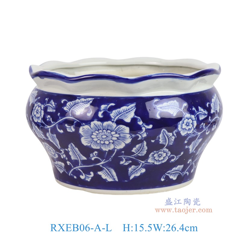 RXEB06-A-L青花蓝底牡丹荷口花盆大号