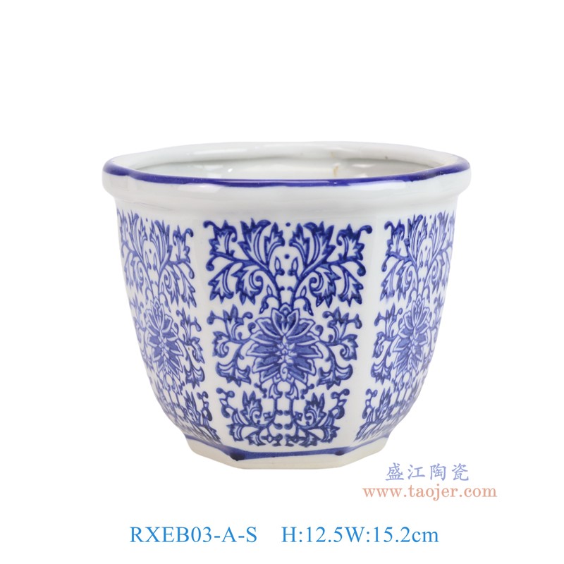 RXEB03-A-S青花勾连六方花盆小号