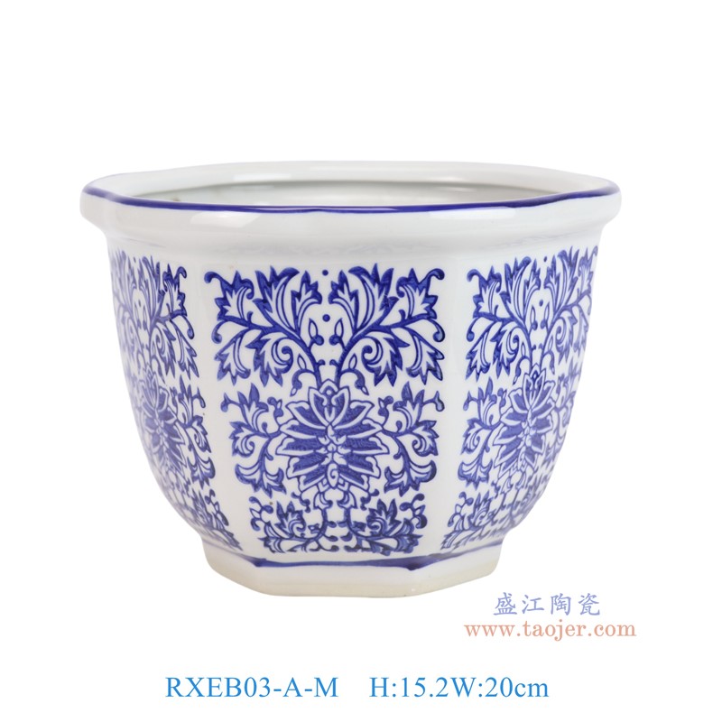 RXEB03-A-M青花勾连六方花盆中号