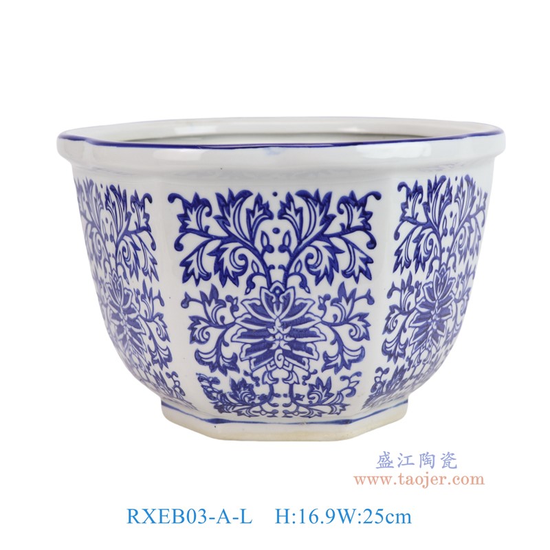 RXEB03-A-L青花勾连六方花盆大号