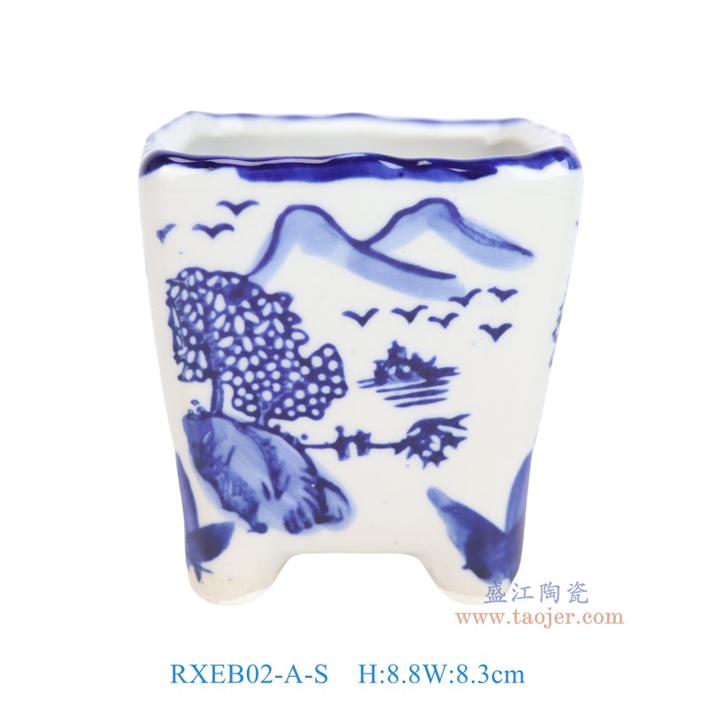 RXEB01-A-S青花山水小六角花盆小号