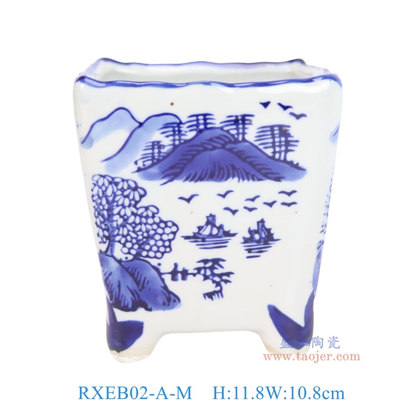 RXEB02-A-M青花山水小四方花盆中号