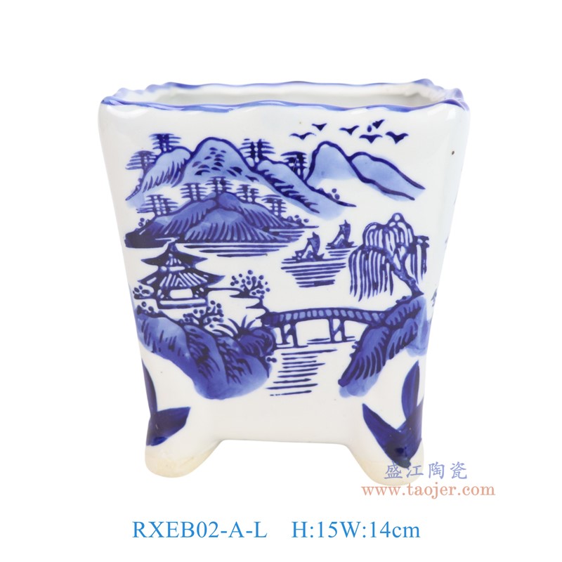 RXEB02-A-L青花山水小四方花盆大号