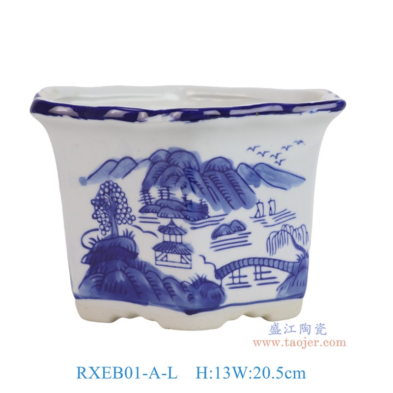 RXEB01-A-L青花山水小六角花盆大号
