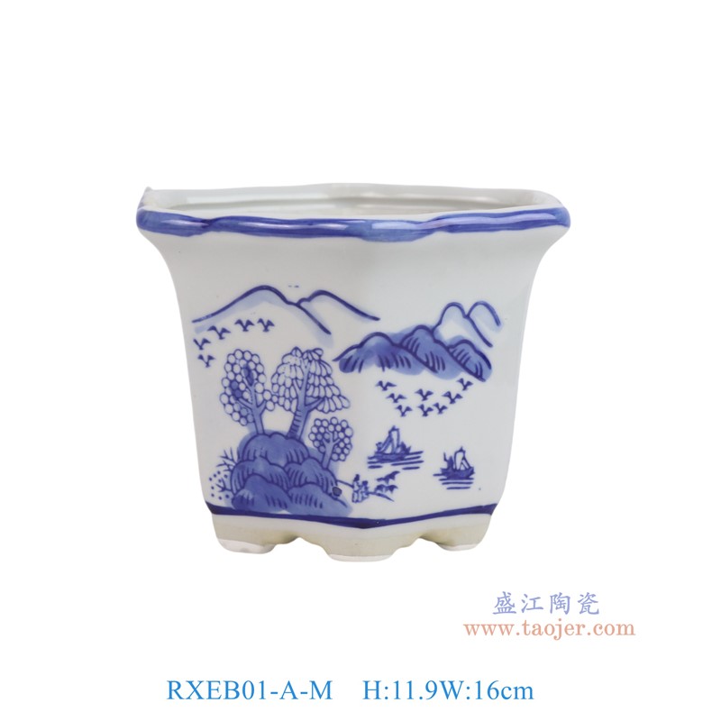 RXEB01-A-M青花山水小六角花盆中号
