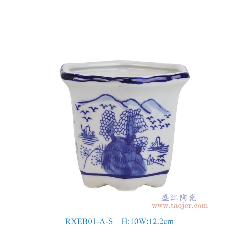 RXEB01-A-S青花山水小六角花盆小号