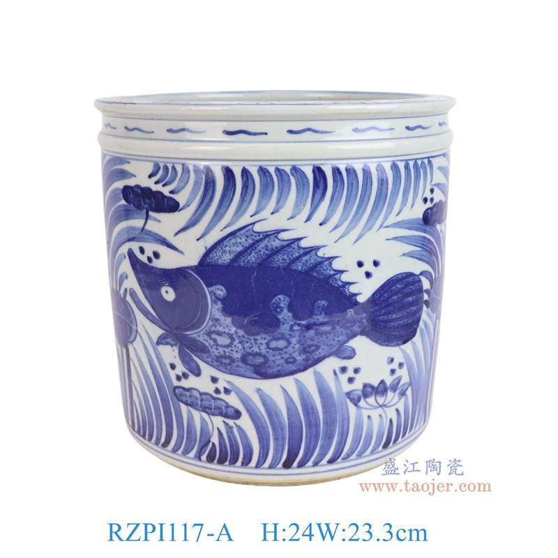 RZPI117-A青花鱼藻纹笔筒小缸