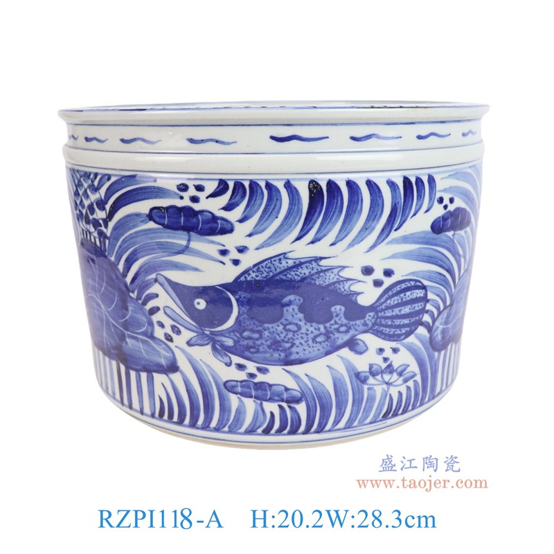 RZPI118-A青花鱼藻纹笔筒小缸