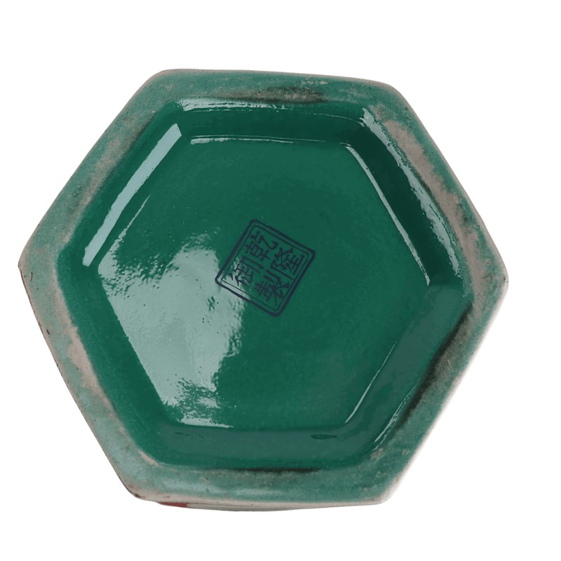 RYRJ44-A 珐琅彩红底开窗动物走兽六方瓶 