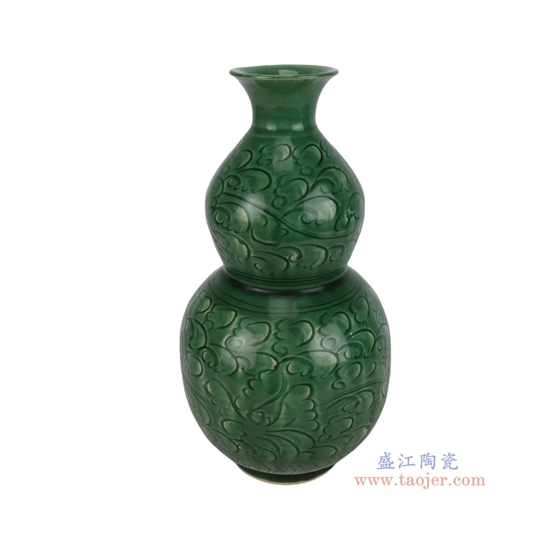 RXEO08-A 绿色雕刻花叶纹葫芦瓶 