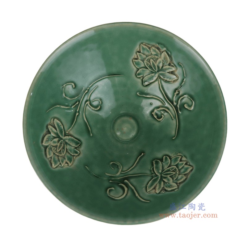 RXEO04-F  绿色雕刻莲花斗笠碗