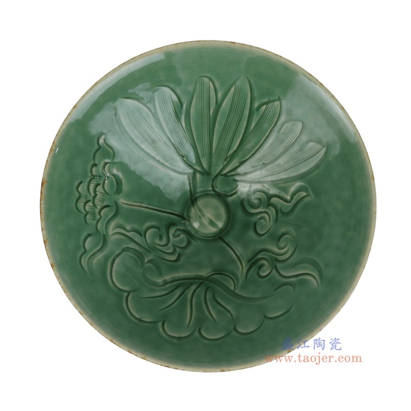 RXEO04-B 绿色雕刻荷花斗笠碗 