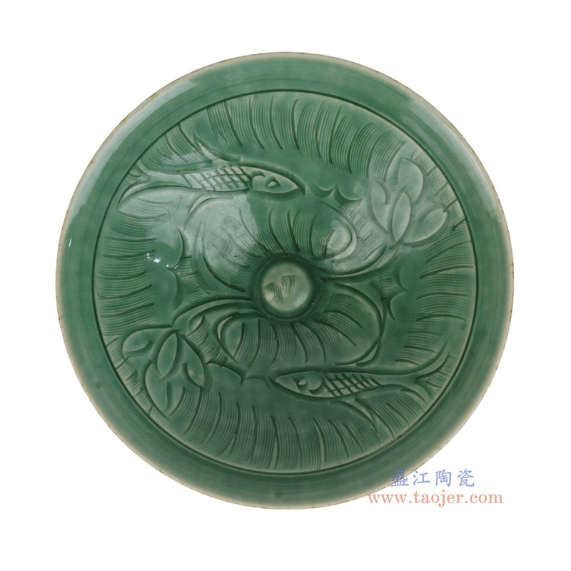 RXEO04-A  绿色雕刻鱼纹斗笠碗