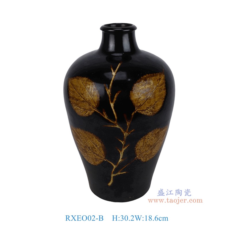 RXEO02-B黑底红色树叶纹梅瓶