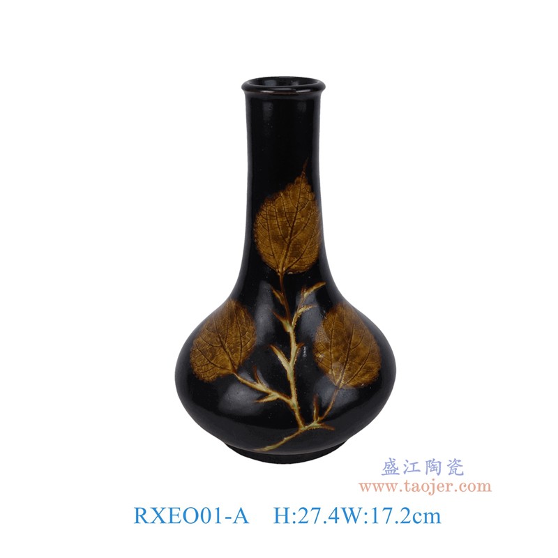 RXEO01-A 黑底红色树叶纹胆瓶 