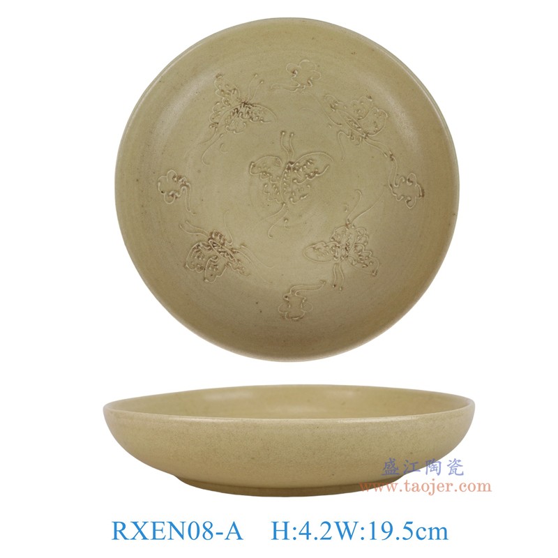 RXEN08-A 仿宋灰青釉雕刻蝴蝶纹圆盘 
