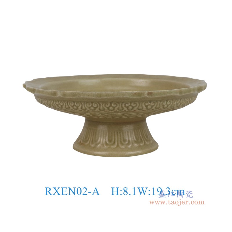 RXEN02-A  仿宋灰青釉雕刻缠枝莲纹高脚果盘 