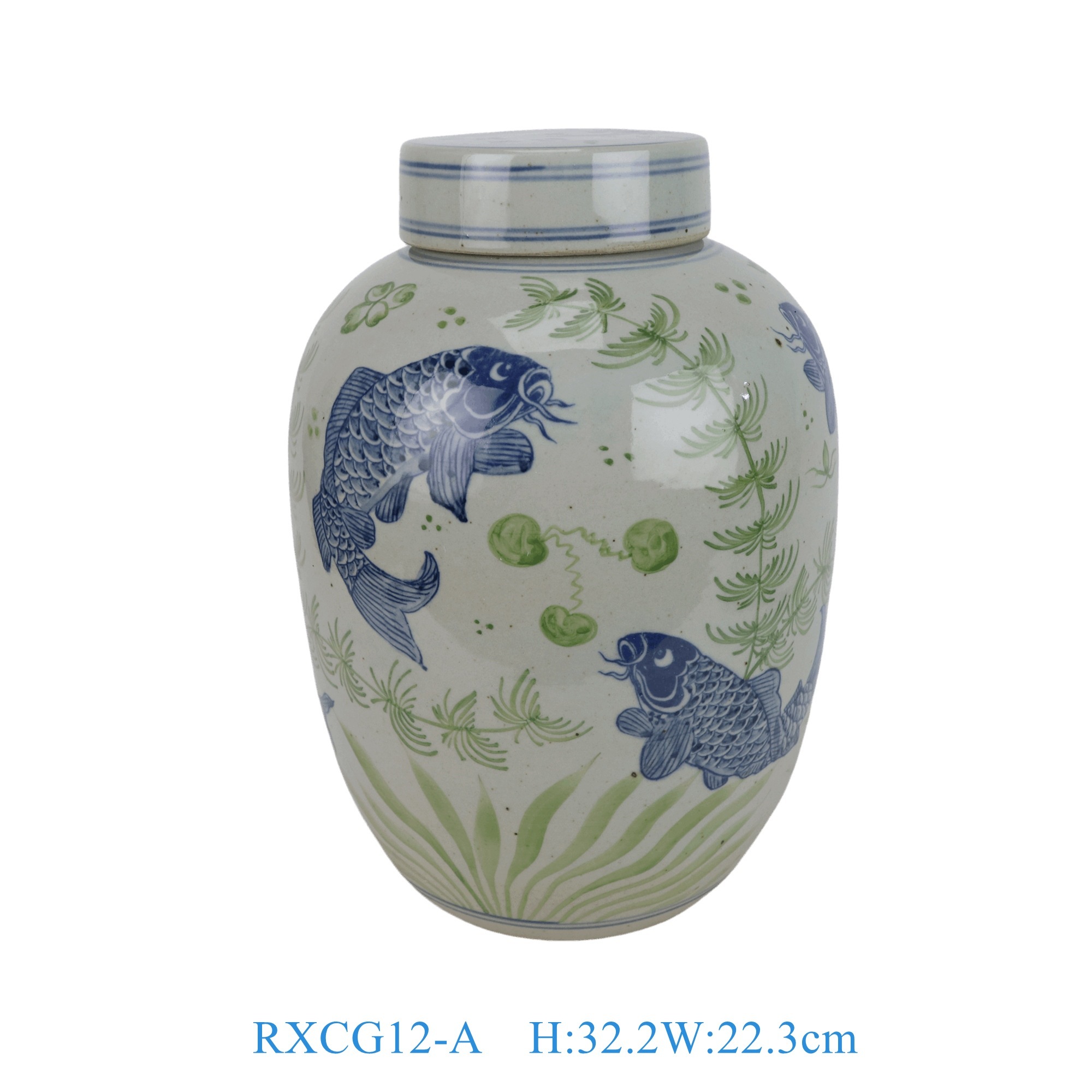 RXCG12-A青花鱼绿色水草纹冬瓜罐