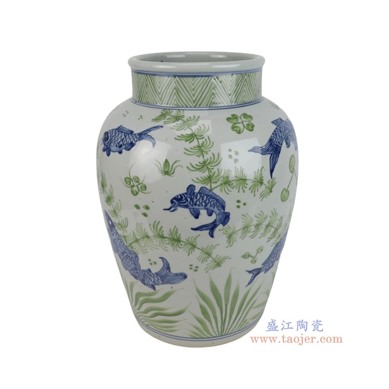 RXCG11-A  青花鱼绿色水草纹冬瓜瓶