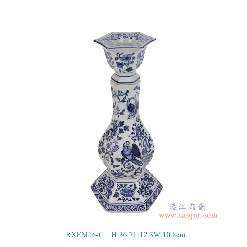 RXEM16-C青花花鸟鹦鹉高脚烛台