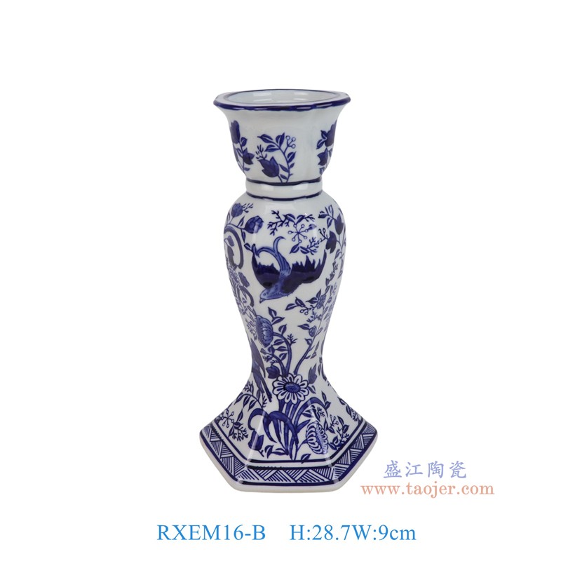 RXEM16-B青花花鸟鹦鹉高脚烛台