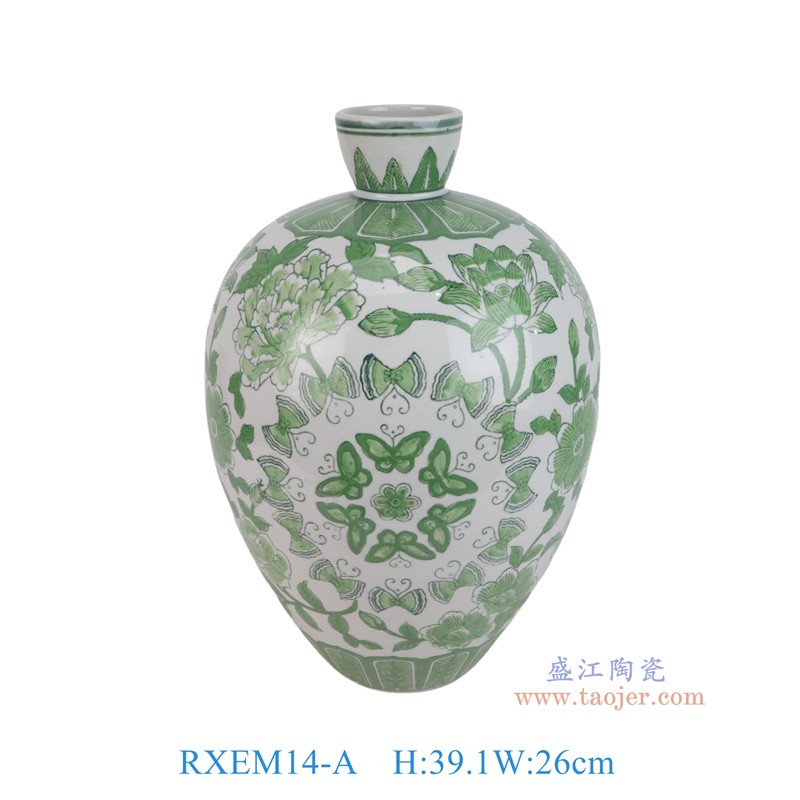 RXEM14-A   绿色花叶蝴蝶纹小口大肚瓶