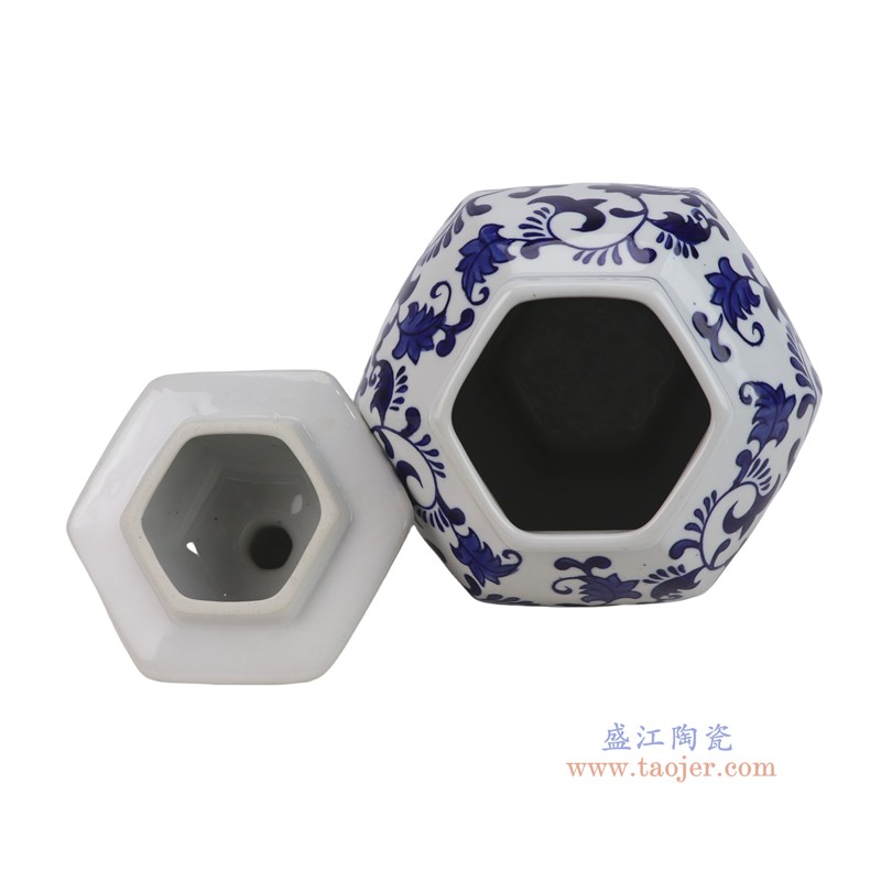 RXEM11-C-M  青花花叶纹六方将军罐中号