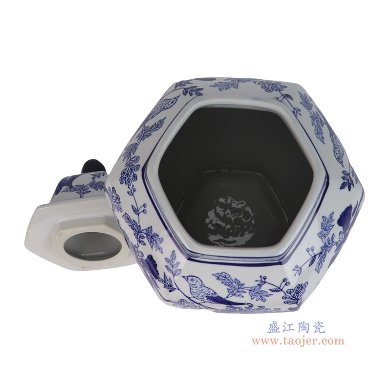 RXEM11-A-L  青花花鸟六方将军罐大号