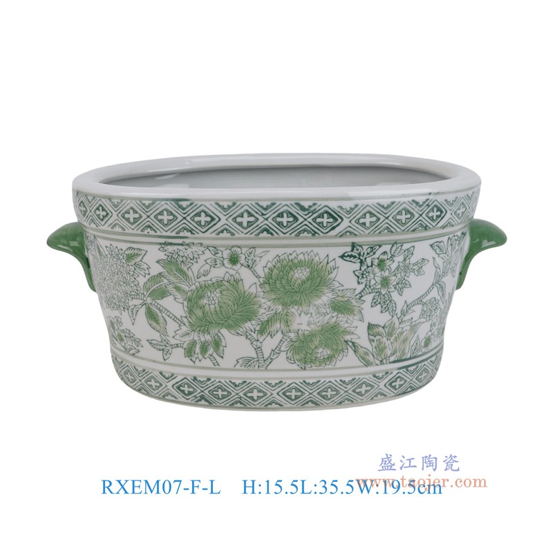 RXEM07-F-L绿色勾莲椭圆双耳花盆大号