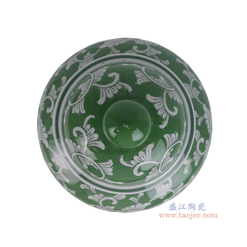RXEM05-C  绿底白花叶纹将军罐