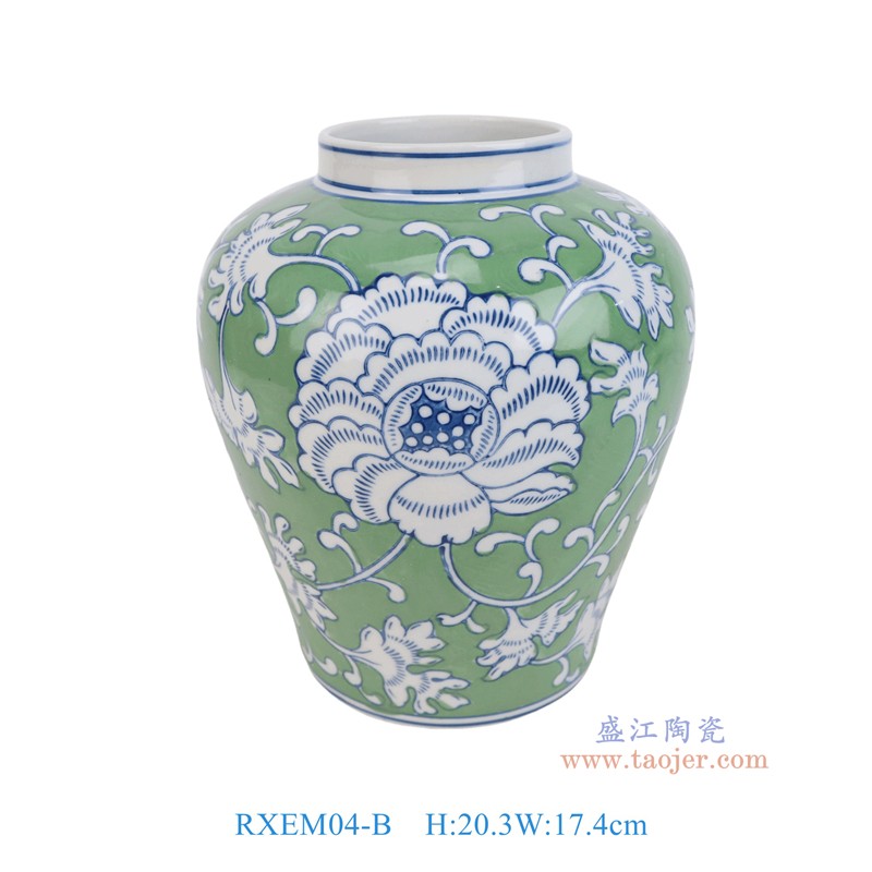 RXEM04-B  绿底青花牡丹大肚瓶罐