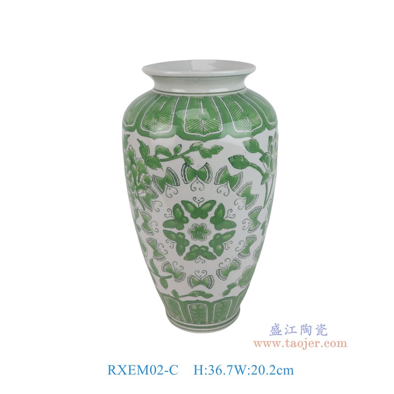 RXEM02-C  绿色勾莲蝴蝶纹萝卜瓶