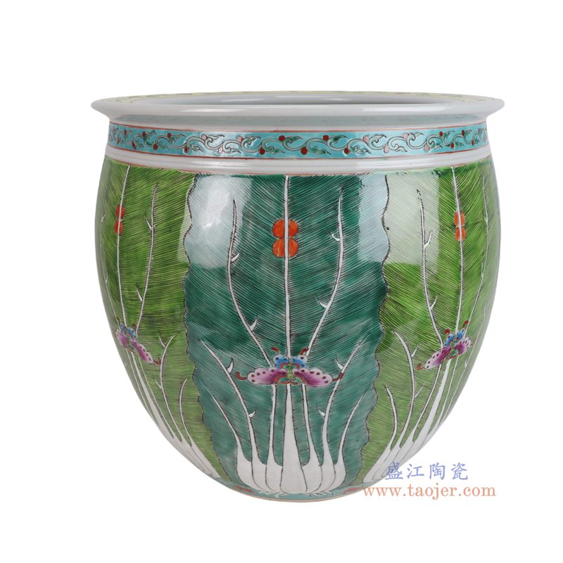 RYZG50-A   粉彩白菜蝴蝶纹缸