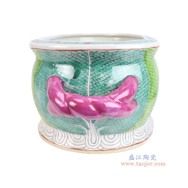 RYZG47-B   粉彩绿色白菜蛋形双耳花盆