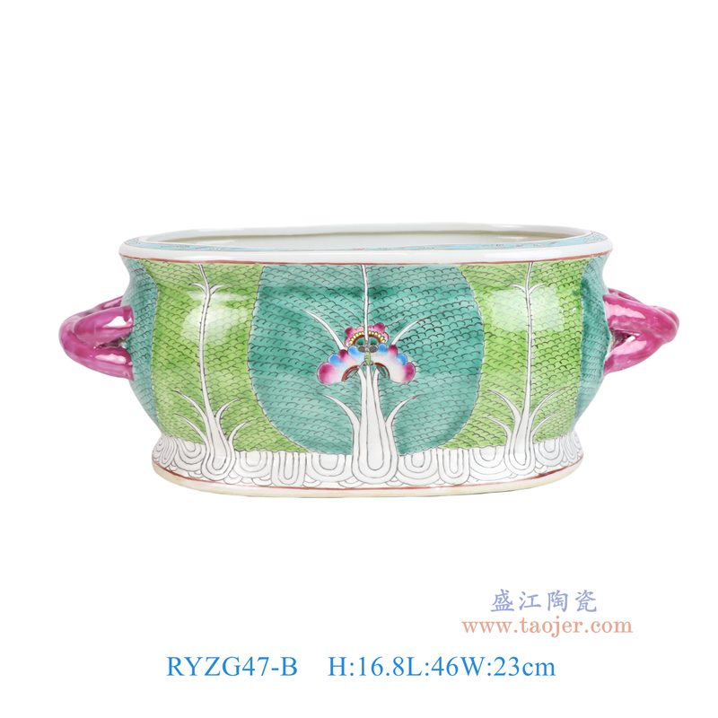 RYZG47-B   粉彩绿色白菜蛋形双耳花盆