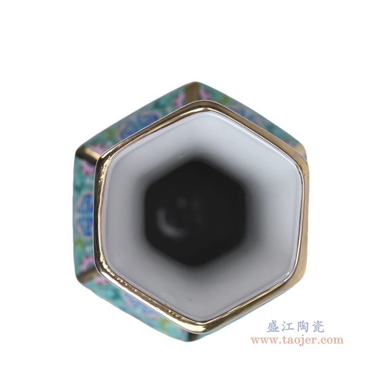 RYRJ42-A   珐琅彩蓝底开窗动物走兽六方瓶