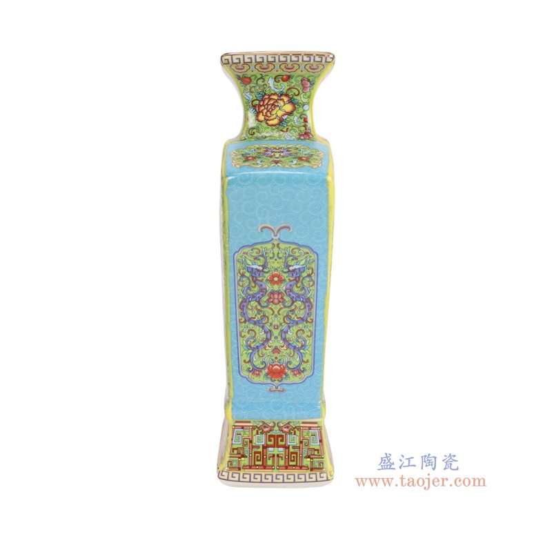RYRJ40-A   珐琅彩绿底花鸟扇形花瓶