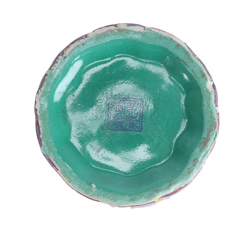 RYRJ34-B-S   珐琅彩蓝底缠枝莲花口鱼尾瓶
