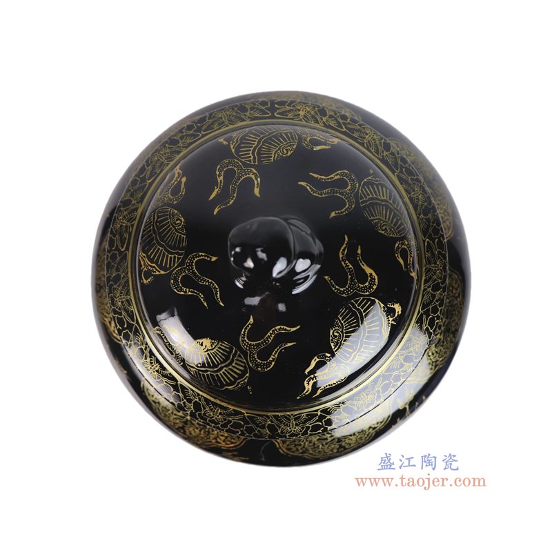 RYRJ15-C   黑底描金龙纹狮子头将军罐