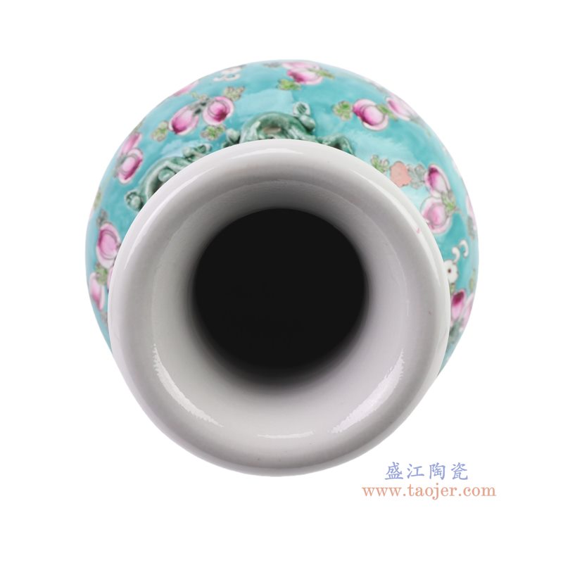 RYZG36-D   粉彩绿底寿桃童子双耳瓶