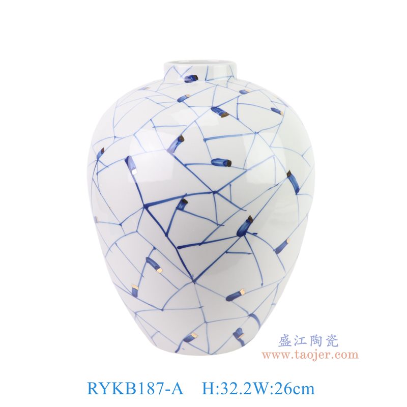 RYKB187-A   青花鎏金树枝线条纹冬瓜瓶