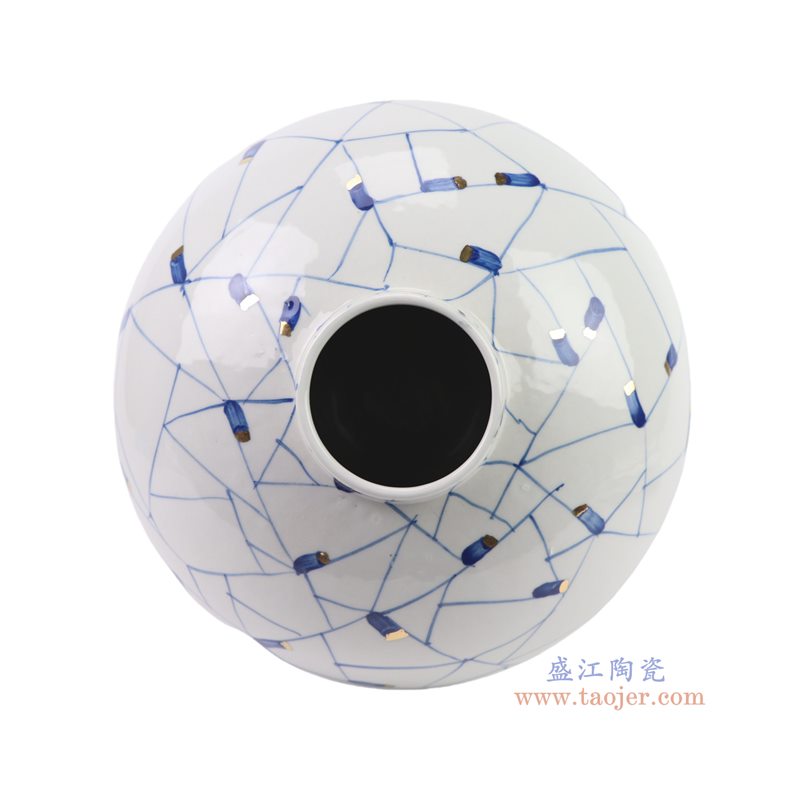 RYKB187-A   青花鎏金树枝线条纹冬瓜瓶