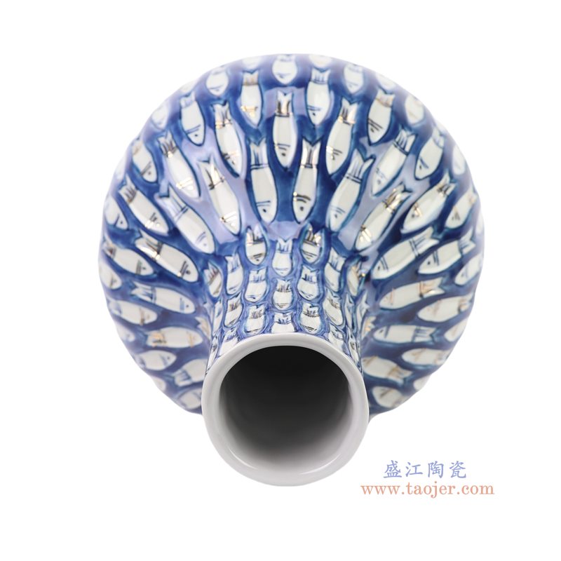 RYKB186-A   青花雕刻鱼纹天球瓶