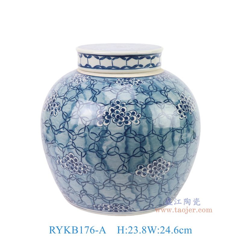 RYKB176-A   青花蓝底缠枝花卉平顶罐茶叶罐 