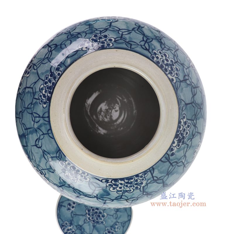 RYKB176-A   青花蓝底缠枝花卉平顶罐茶叶罐 