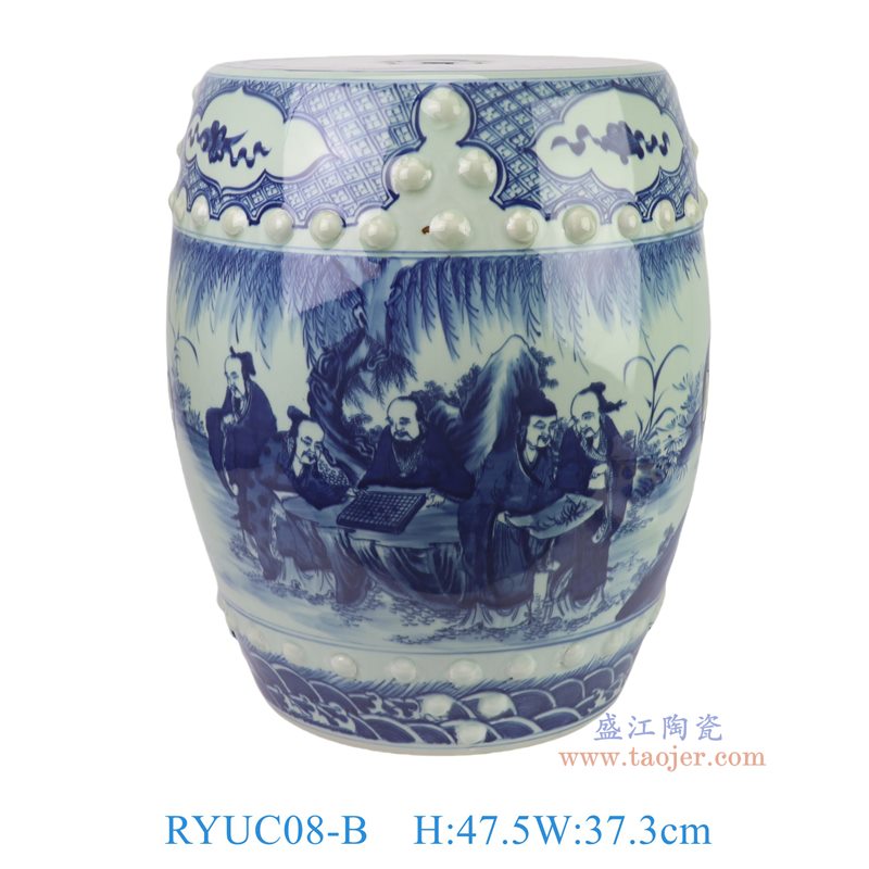 RYUC08-B  青花人物鼓凳凉墩