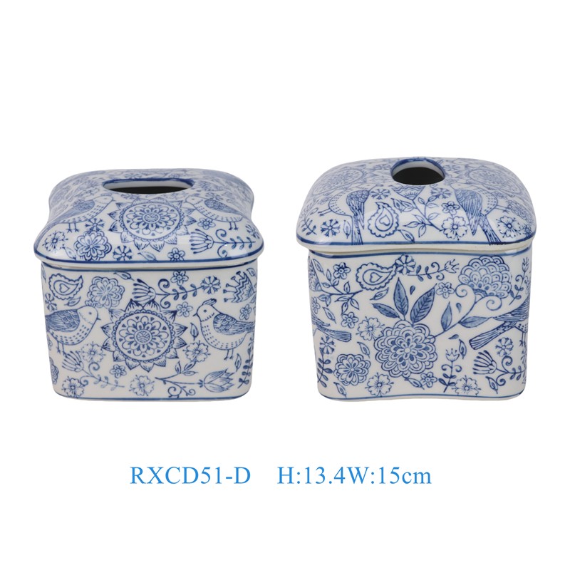 RXCD51-D青花花叶纹长方形抽纸罐抽纸盒