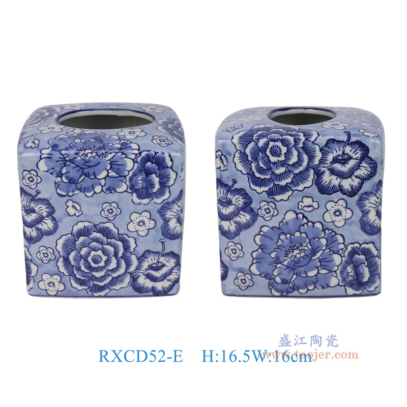 RXCD52-E青花花叶蝴碟纹长方形抽纸罐抽纸盒